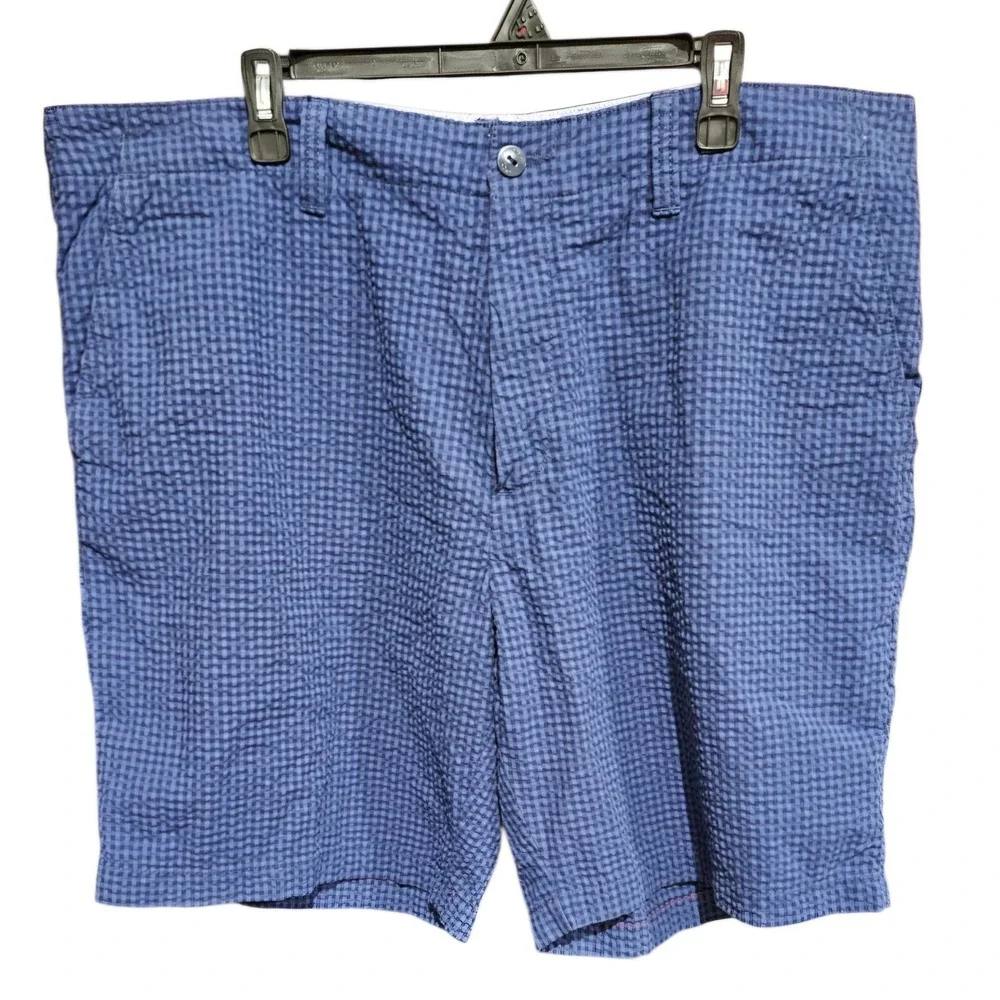 Tommy Hilfiger Mens Blue Gingham Seersucker Shorts Size 42‎ Flat Front Preppy
